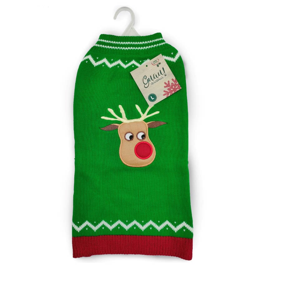 Guau Christmas Camisola de Natal Verde de Rena para cães