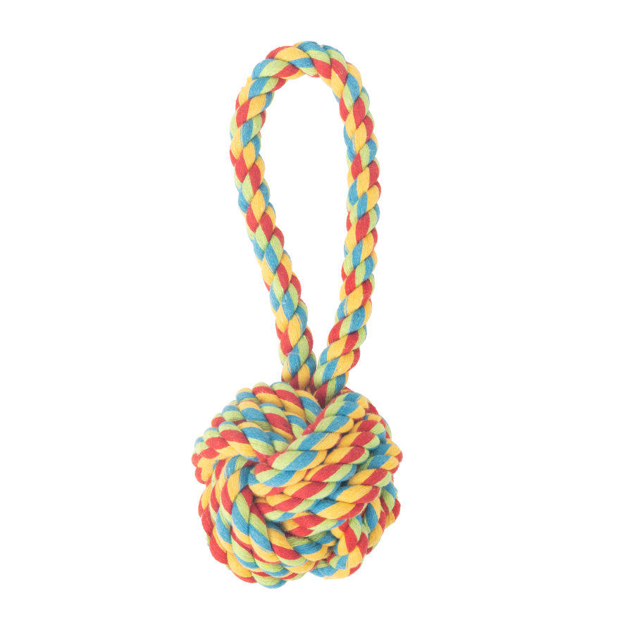 Tootoy! Pull Handle Rope Ball Multicolor bola com corda e pega para cães