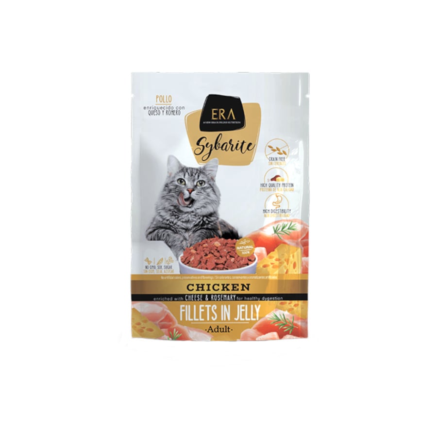 0.085 KG 85 g Era Sybarite Comida Húmeda Con Pollo, Queso y Romero para gatos adultos