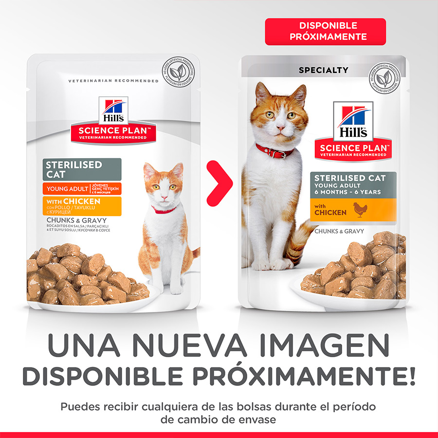 Hill's Young Adult Science Plan Sterilized Frango saqueta para gatos - Pack 12, , large image number null
