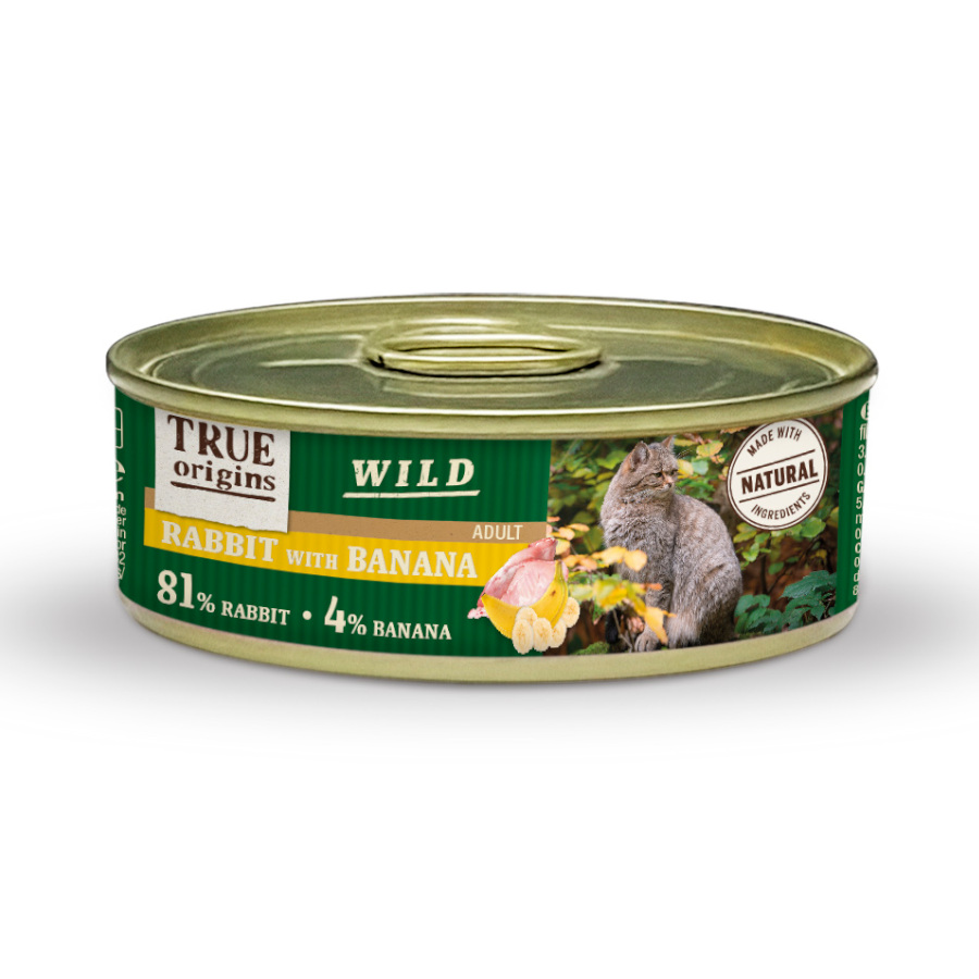 85 g True Origins Wild Adulto Coelho e Banana lata para gatos