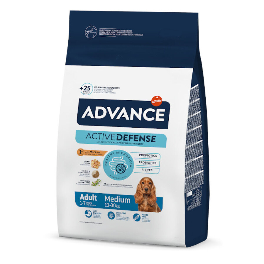 2 x 18 kg Advance Active Defense Medium Adult Frango e Arroz ração para cães Pack poupança!