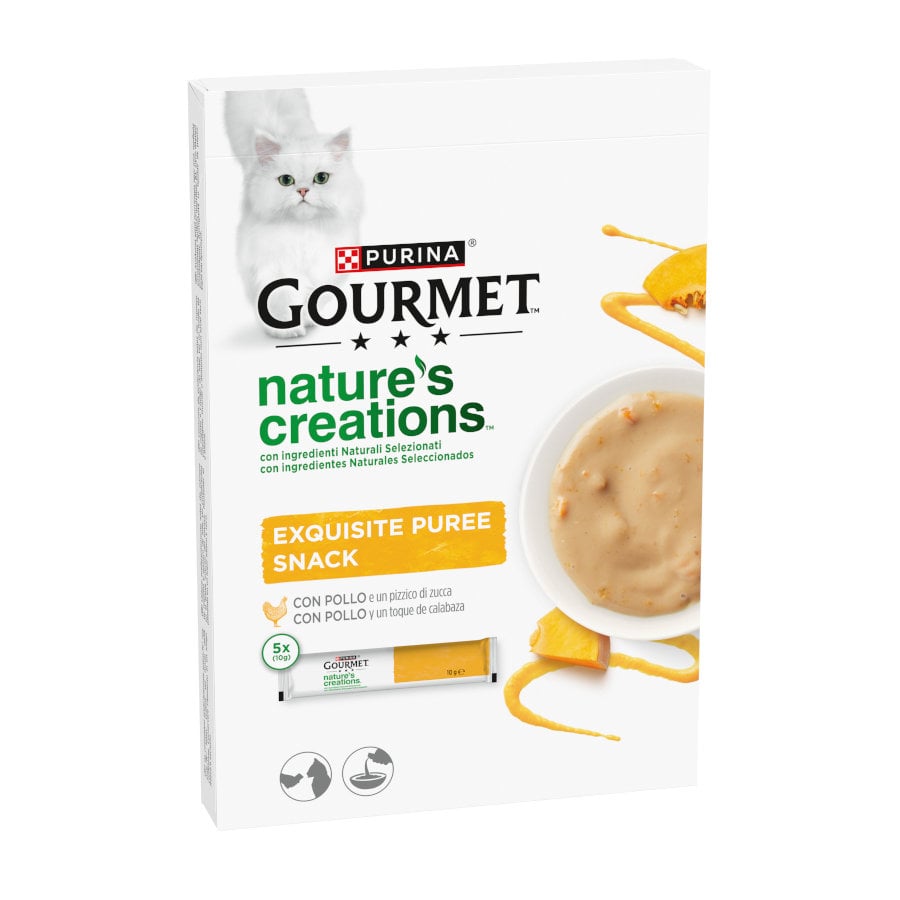 5 saquetas x 10 g Gourmet Nature's Creations Snack Húmido de Frango para gatos