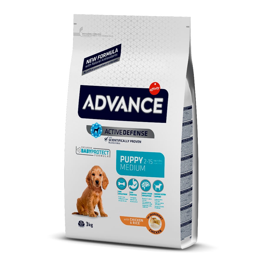 Advance Active Defense Medium Puppy Frango e Arroz ração para cães