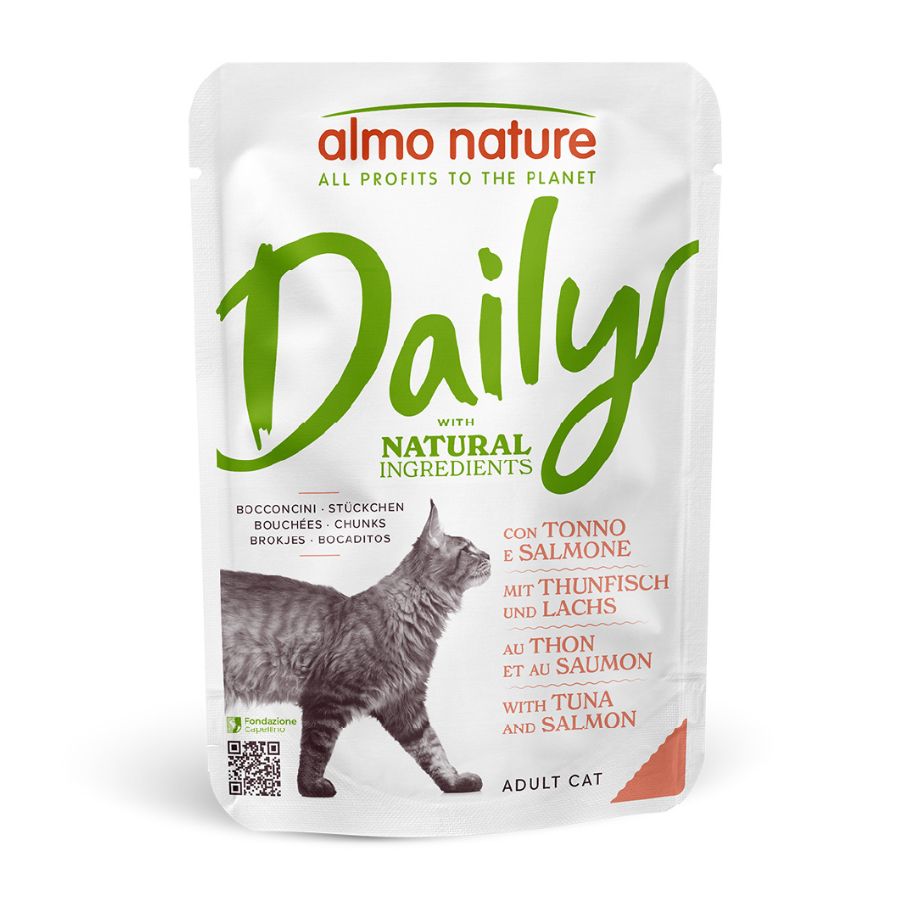48 saquetas x 70 g Almo Nature Adult Daily Atum e Salmão para gatos Pack poupança!