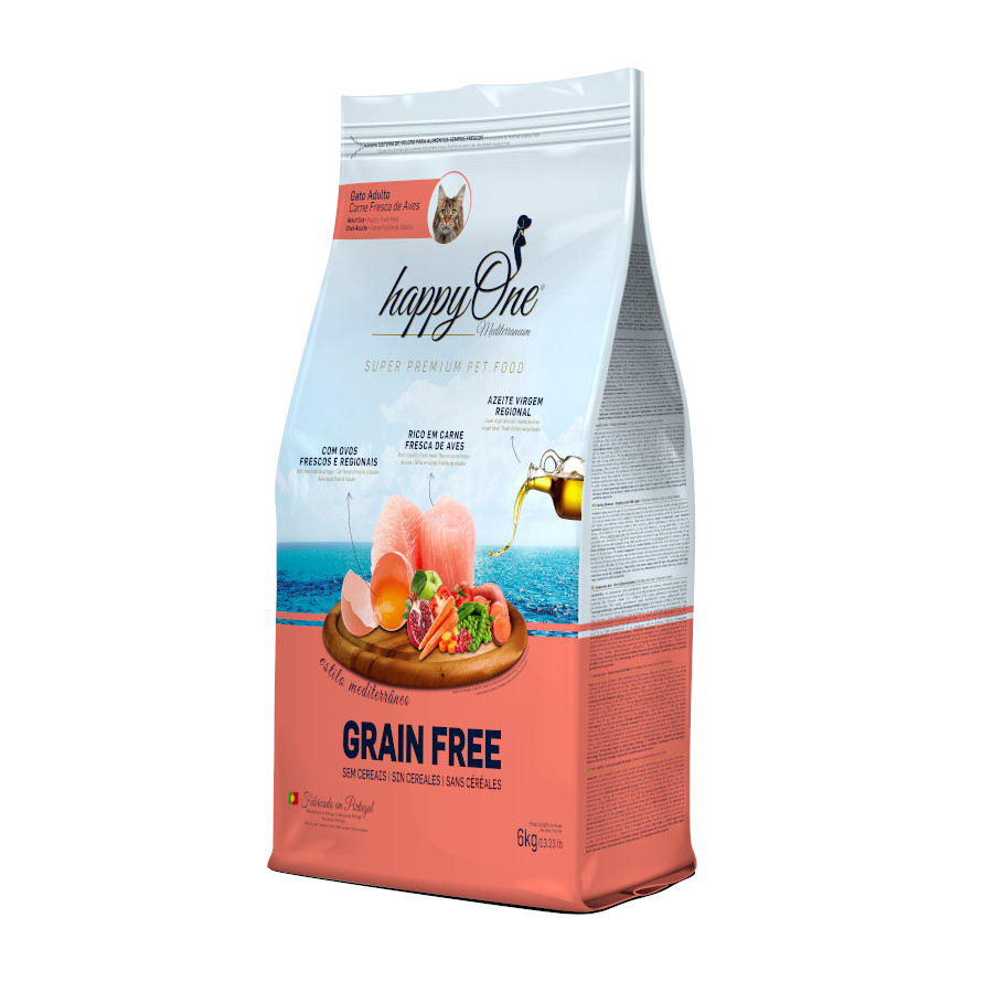 7 KG happyOne Mediterraneum Grain Free ração de carne fresca de aves para gatos