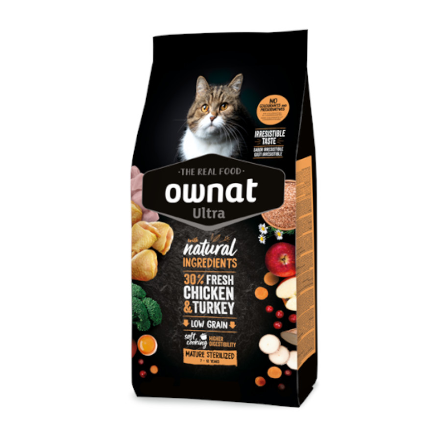 Ownat Ultra Mature Esterilizado Ração de frango e peru para gatos