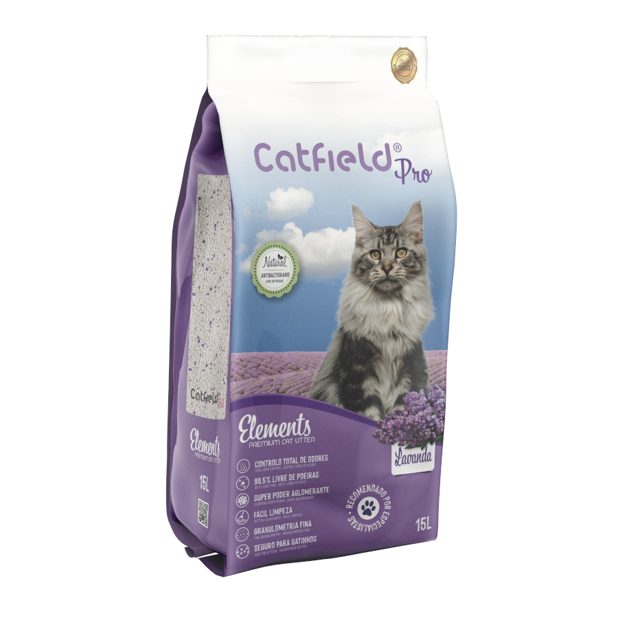 13.5 KG 15 L Catfield Elements Areia Aglomerante Natural Lavanda para Gatos