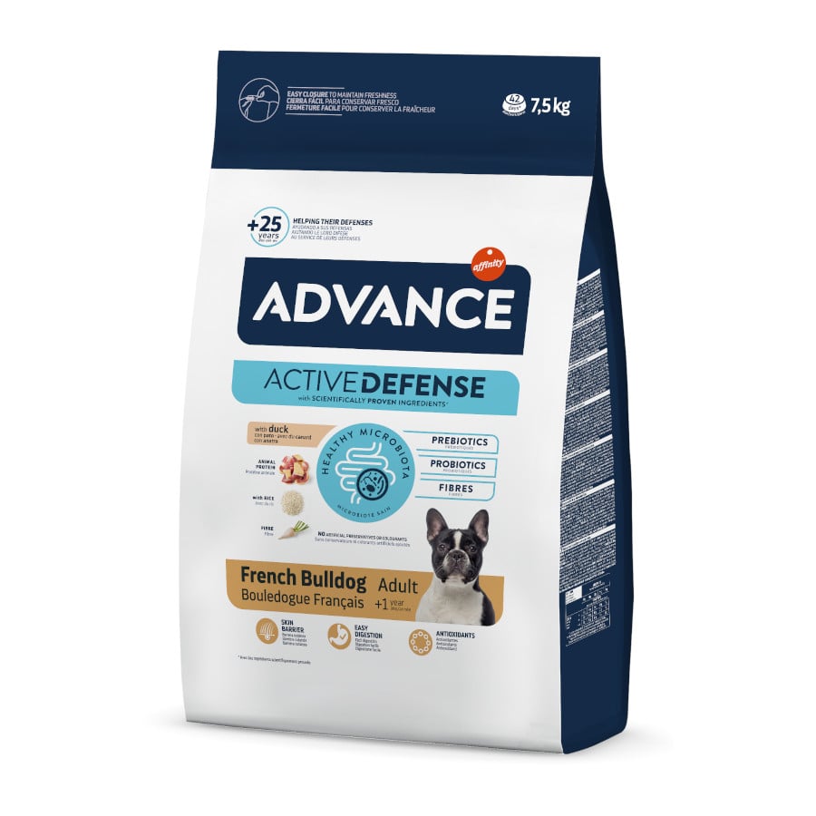 7.5 kg Advance Active Defense Bulldog Francês Pato e Arroz ração para cães