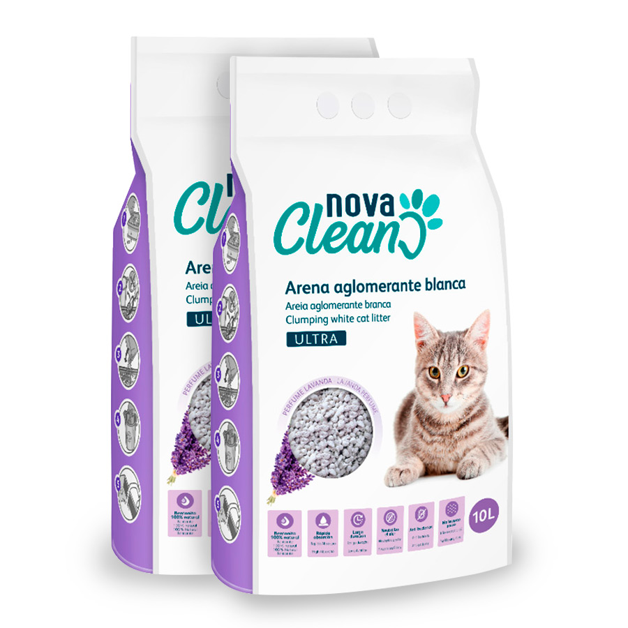 2 x 10 L Nova Clean Ultra Areia Aglomerante Lavanda para gatos Pack poupança!