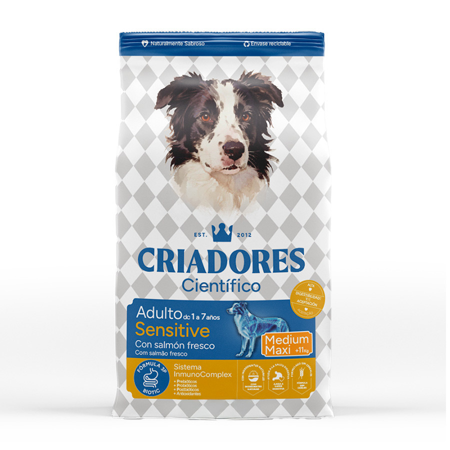 Criadores Científico Sensitive Adulto Medium-Maxi Ração de salmão para cães