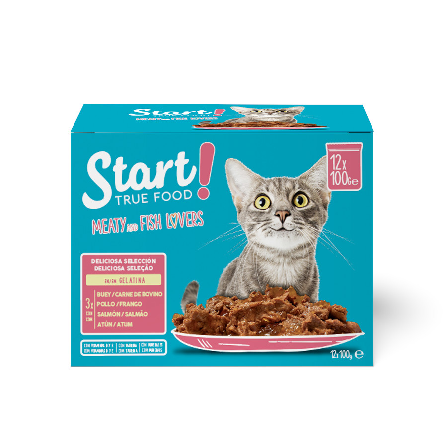 1.2 KG Start Cat Carne com Frango e Peixe em Geleia para gatos
