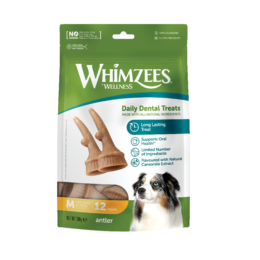 12 sticks Whimzees Snacks Dentários Chifres para cães médios