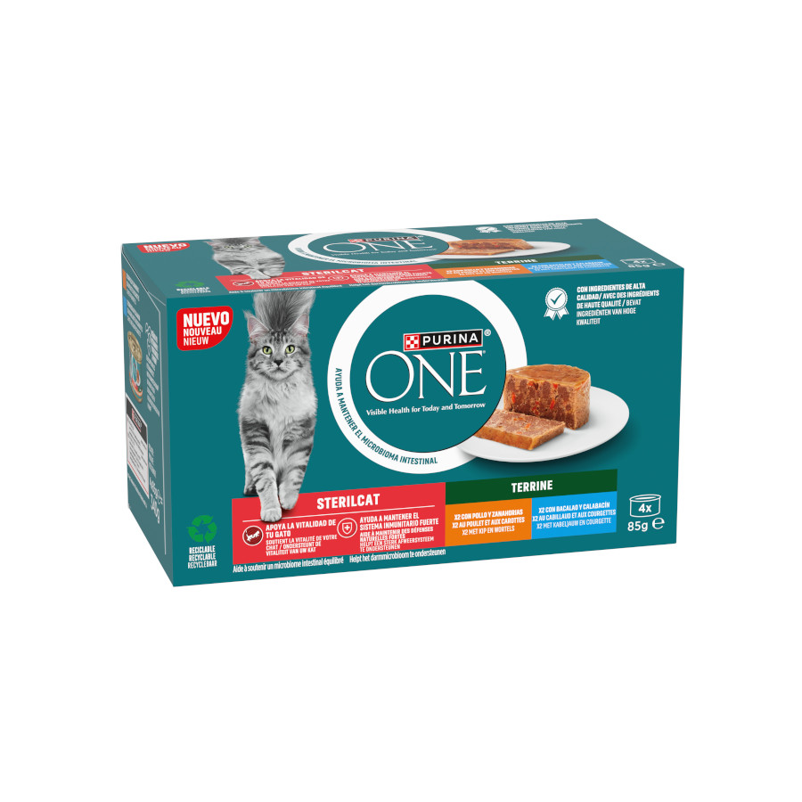 0.34 KG 4 latas x 85 g Purina ONE Esterilizado Pollo y Bacalao para gatos