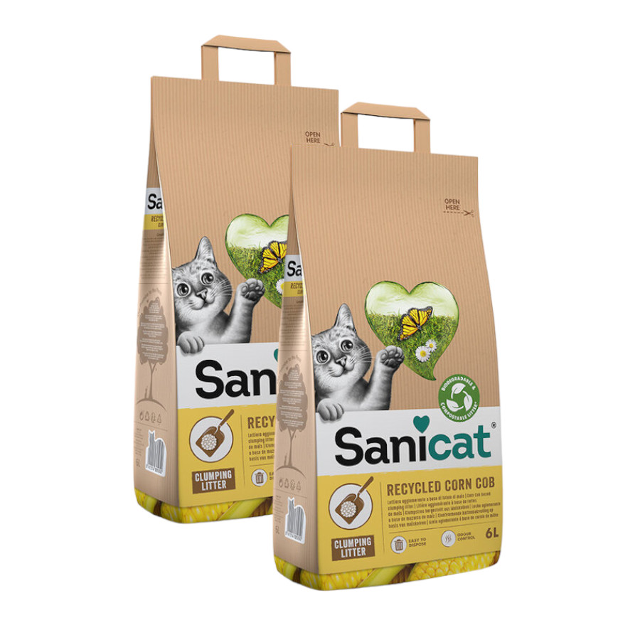 2 x 6 L Sanicat Corn Cob Areia Aglomerante  Pack poupança!