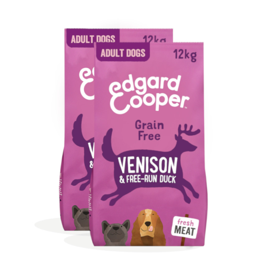 2 x 12 kg Edgard & Cooper Adult ração Veado e Pato para cães Pack poupança!