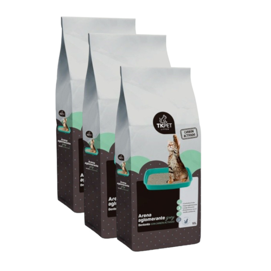3 x 10 L TK-Pet Areia Aglomerante com Carvão Ativo para Gatos Pack poupança!