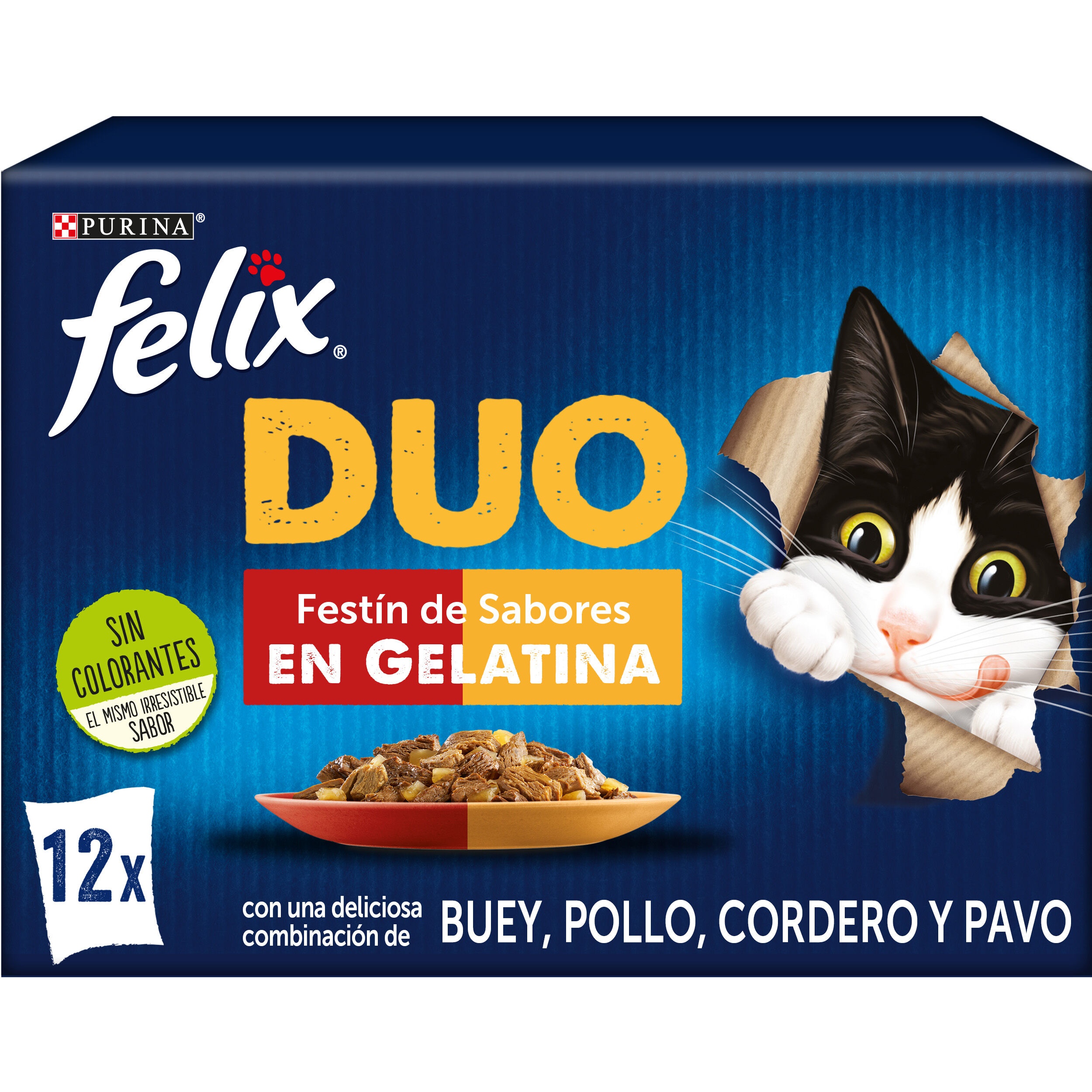 12 saquetas x 85 g Felix Fantastic Duo Carne em Gelatina saqueta