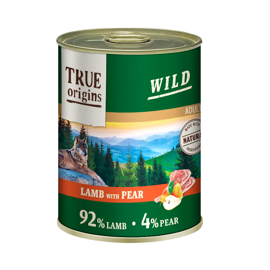 9.6 kg True Origins Adult Wild Cordeiro e Pera lata para cães