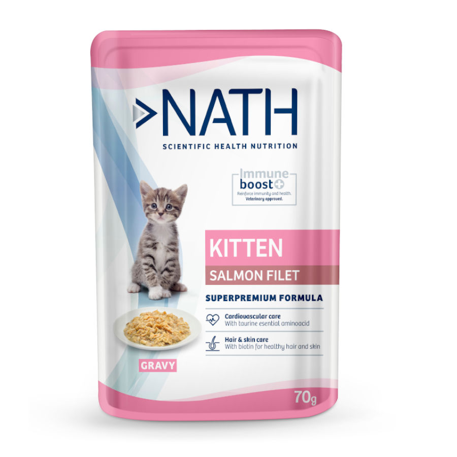 70 g Nath Kitten Filetes de Salmão Saqueta em molho para gatos
