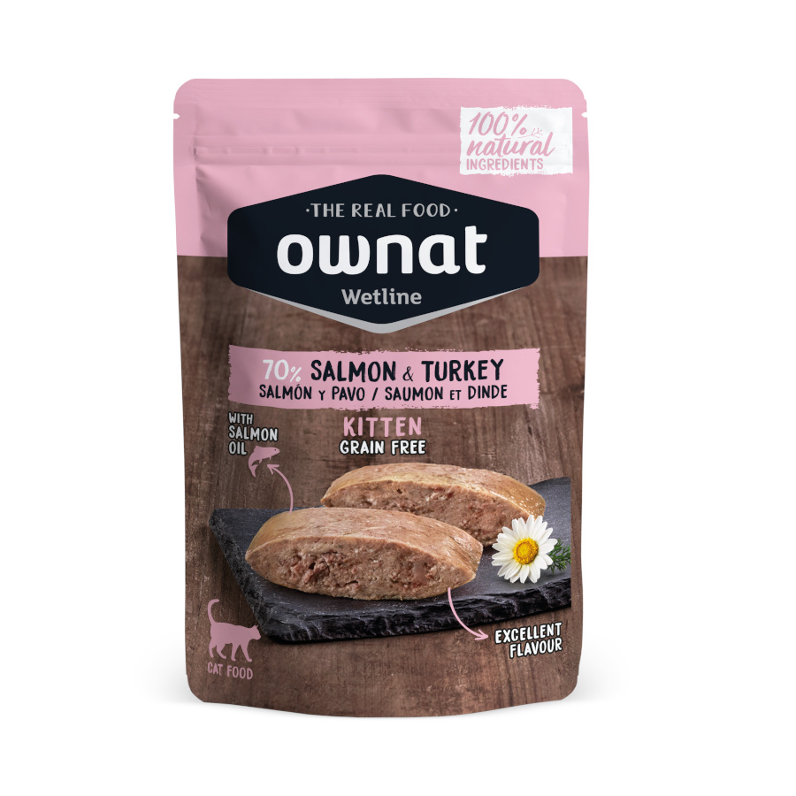 85 g Ownat Wetline Kitten Salmão e Peru saquetas para gatinhos