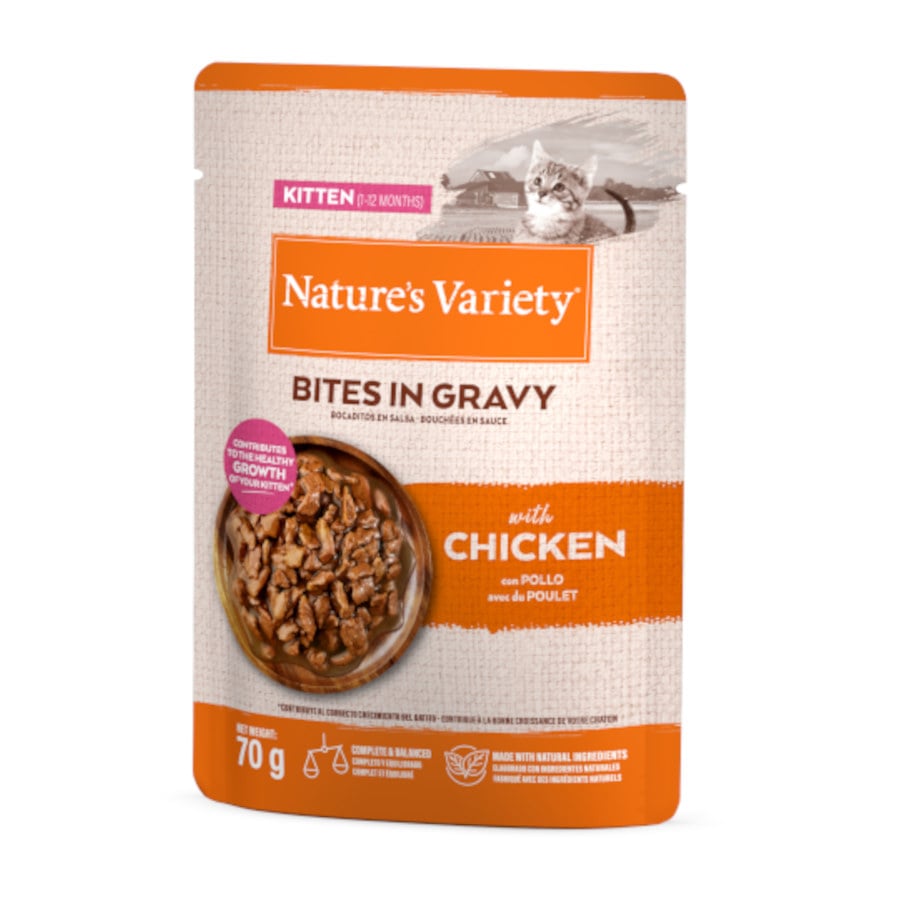 0.07 KG 70 g Nature’s Variety Kitten Bocaditos de Pollo Sobre en Salsa para gatos