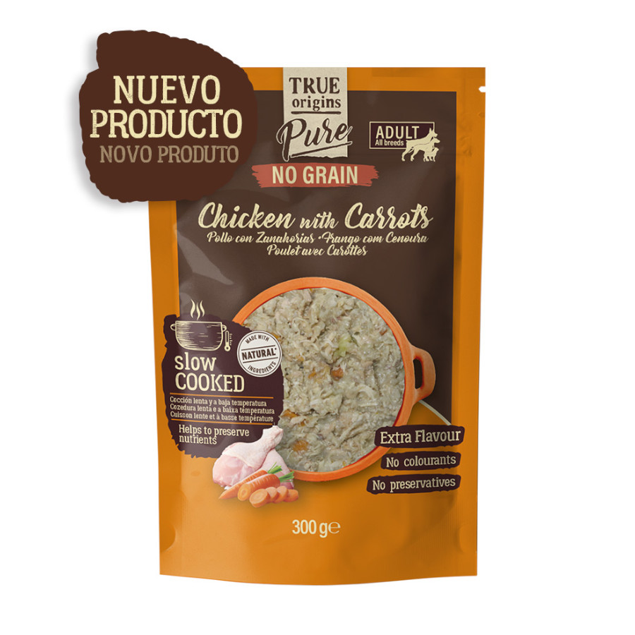 12 saquetas x 300 g True Origins Pure Gently Coocked Comida húmida de frango em saqueta para cães Pack poupança!