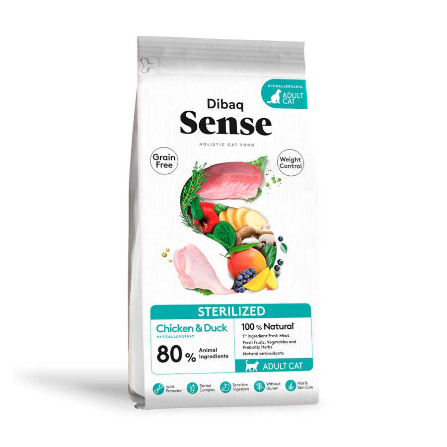 1.5 KG 1.5 kg Dibaq Sense Ração para gatos adultos sem grãos esterilizados com frango e pato