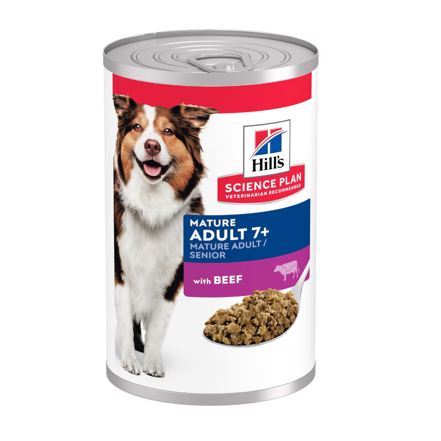 24 latas x 370 g Hill's Science Plan Mature Adult 7+ Carne de vaca em paté em lata para cães Pack poupança!