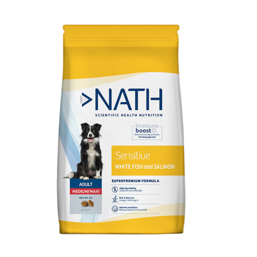 3 kg Nath Adult Medium / Maxi Sensitive Peixe Branco e Salmão ração para cães