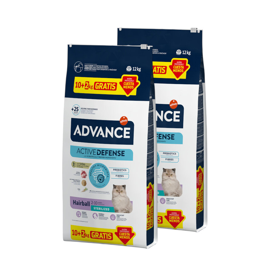 24 kg (20 + 4 kg grátis!) Advance Sterilized Hairball Peru e Cevada ração para gatos Pack poupança!