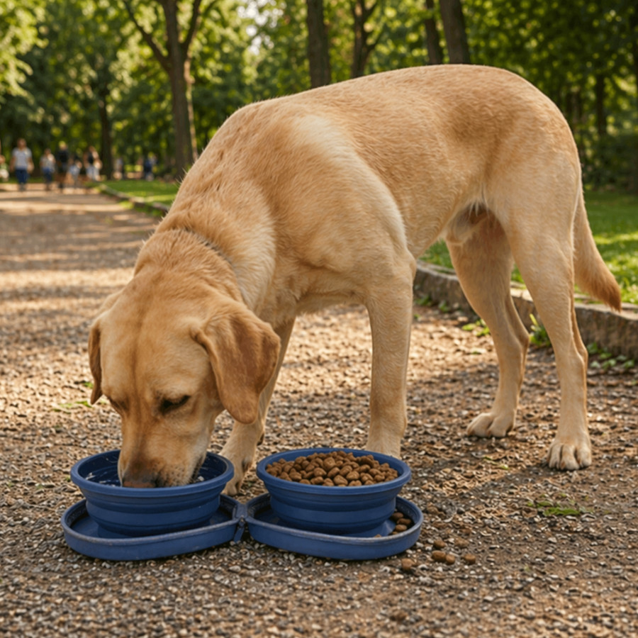 Gotoo Comedouro Portátil Duplo em Silicone Azul para cães
