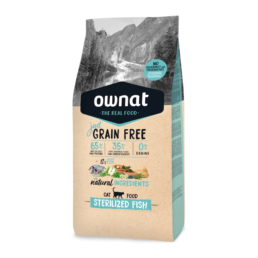 3 kg Ownat Just Grain Free Esterilizado Pescado pienso para gatos