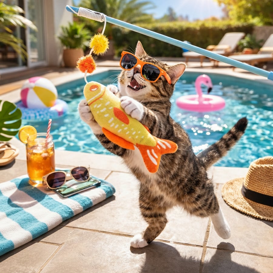 Summer Vibes Fish Cat Wand Vara de Pesca para gatos