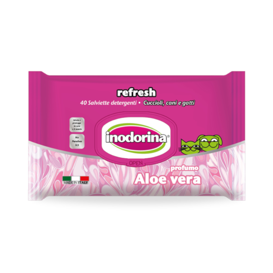 Inodorina Refresh Toalhitas Húmidas Aloe Vera para cães e gatos