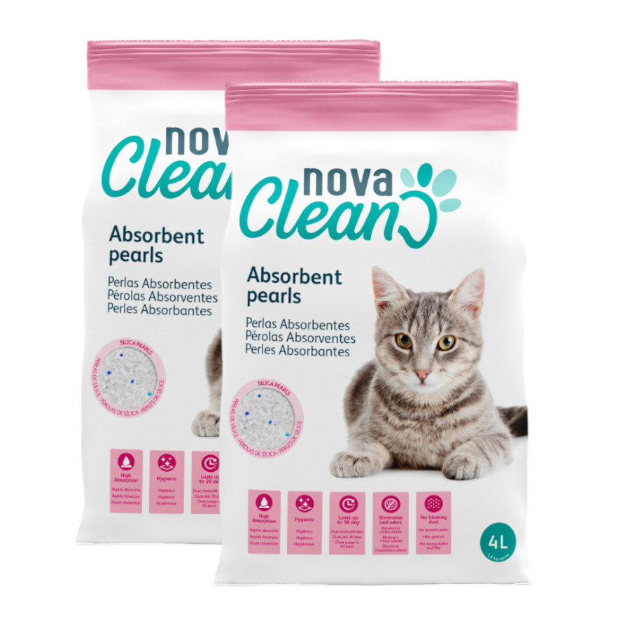 2 x 4 L Nova Clean Areia Sílica Pérolas Absorventes para gatos Pack poupança!