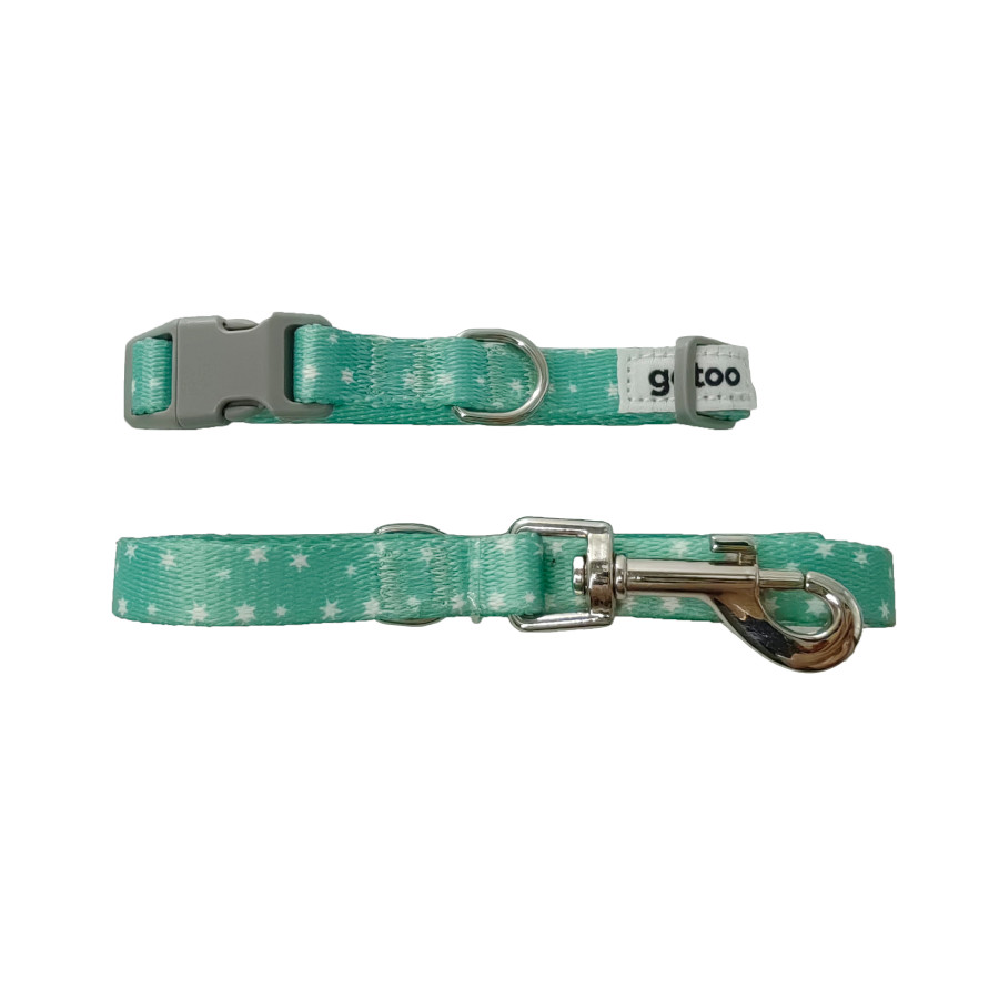 Gotoo Set de Coleira e Trela estampada verde para cães