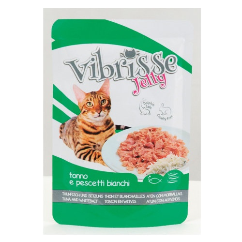 0.07 KG Vibrisse Jelly Atum e Peixe Branco em Galeia saqueta para gatos
