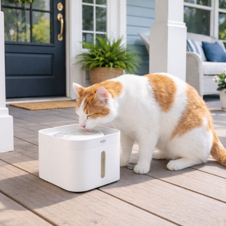 Leeby Bebedouro de Água Branco para gatos