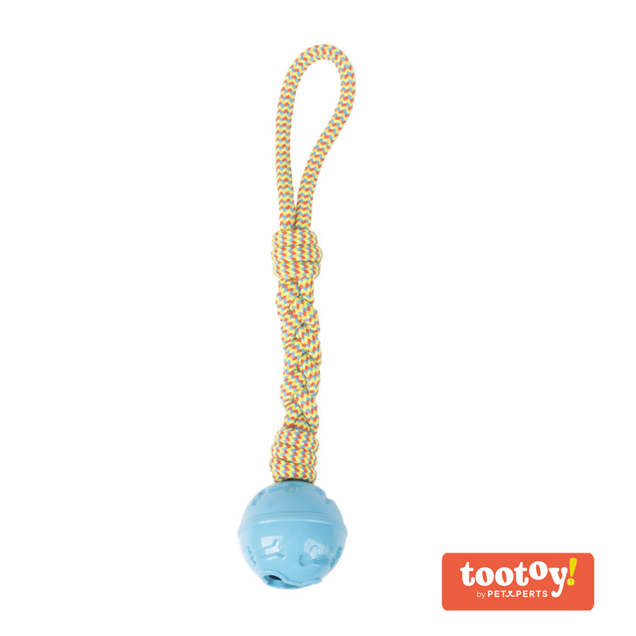 Tootoy! Pull Rope & Treatball Azul bola com corda e porta-snacks para cães