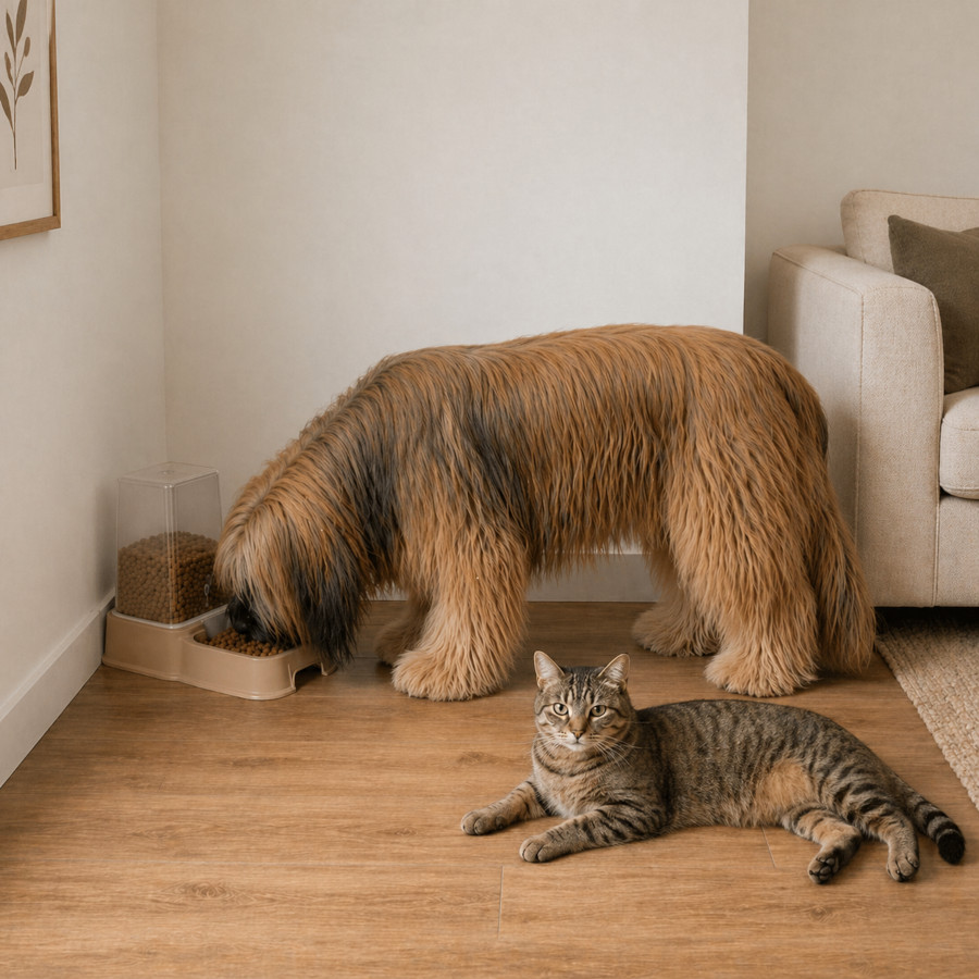 Leeby Dispensador 2 em 1 Taupe de Ração e Água para cães e gatos