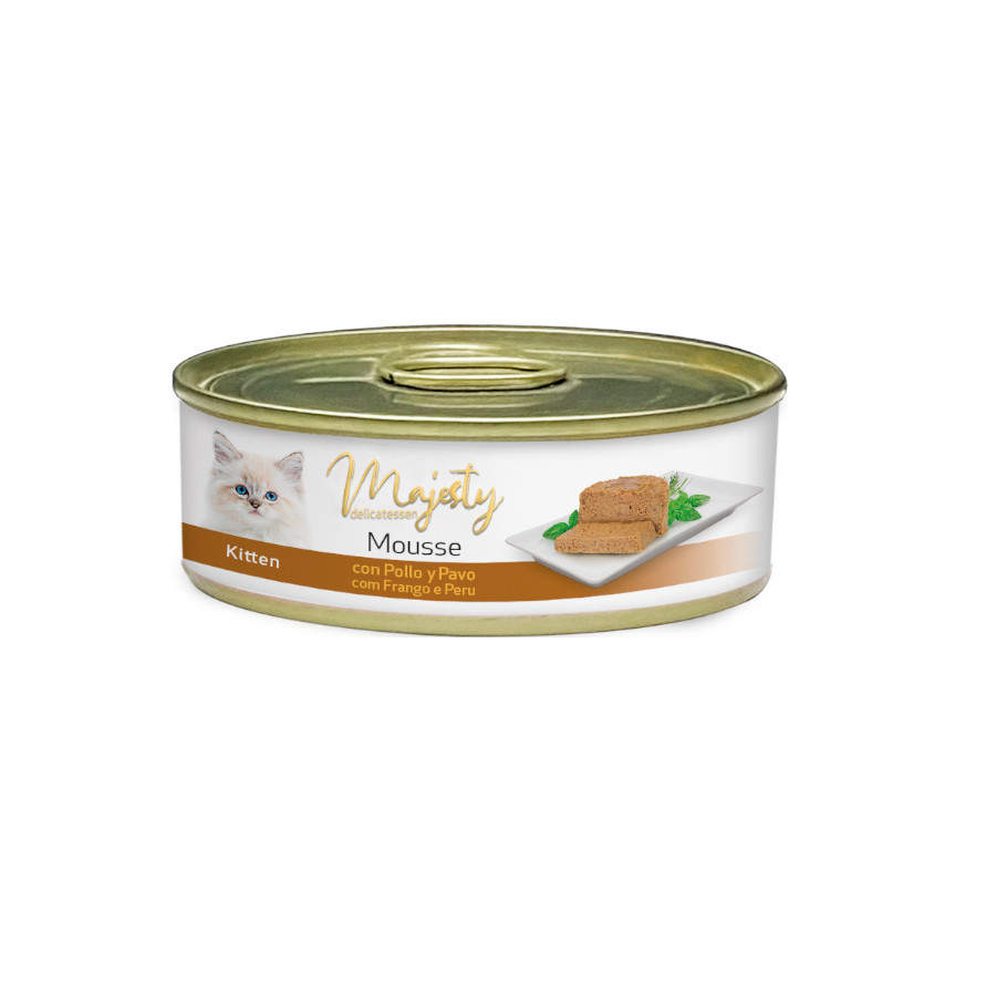 12 latas x 85 g Majesty Kitten Mousse de Frango e Peru em lata para gatinhos Pack poupança!