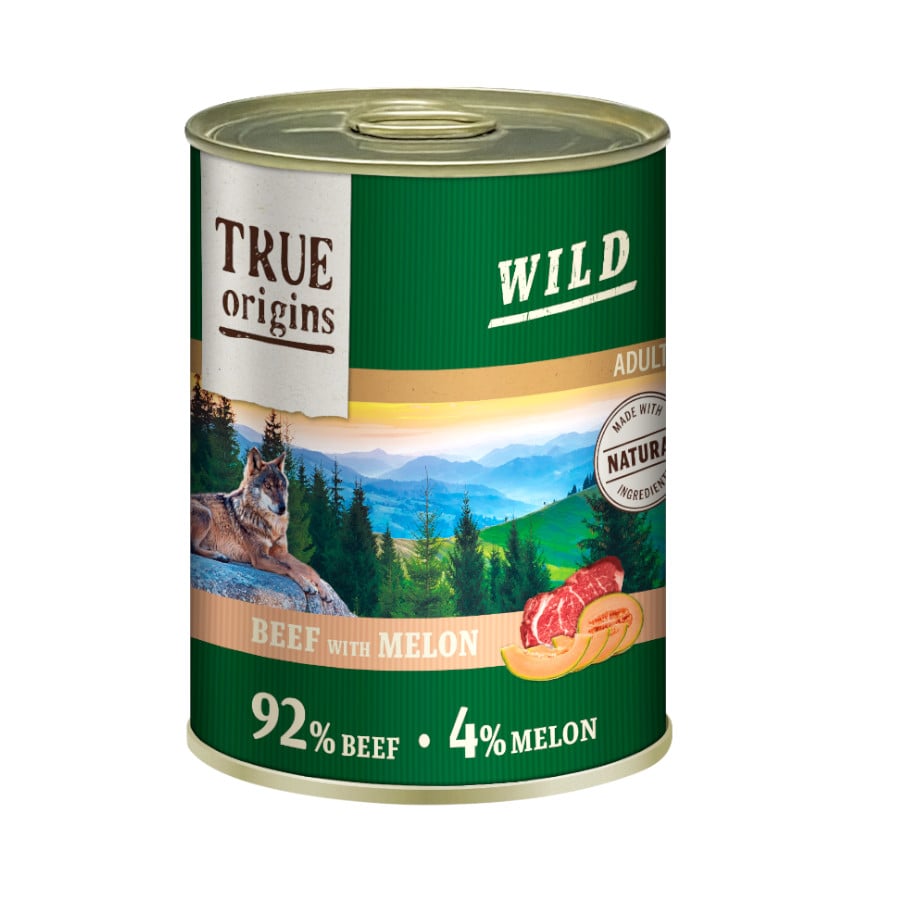 12 latas x 400 g True Origins Adult Wild Vitela e Melão lata para cães Pack poupança!