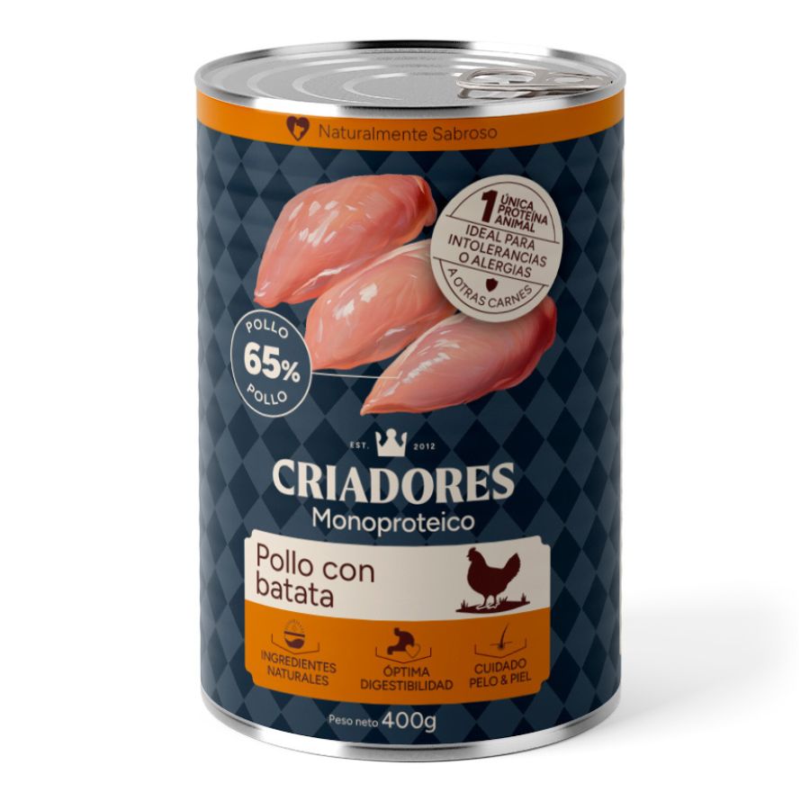 0.4 KG 400 g Criadores Monoproteico Comida Húmida de Frango e Batata-doce em Lata para cães