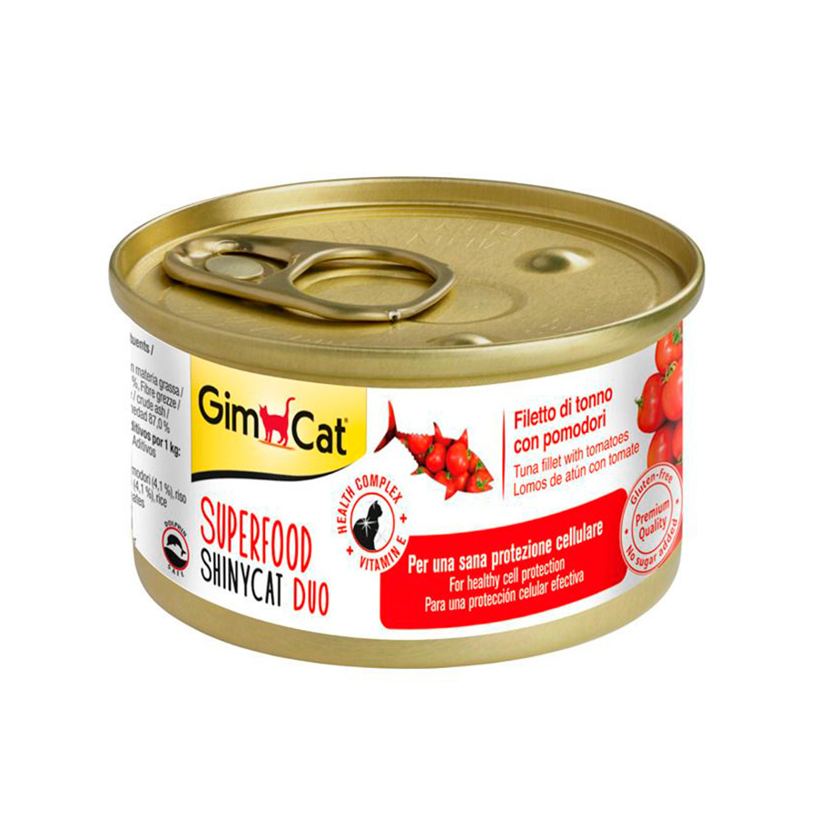 Gimcat Super Food Shiny Cat Duo atum e tomate lata para gatos, , large image number null