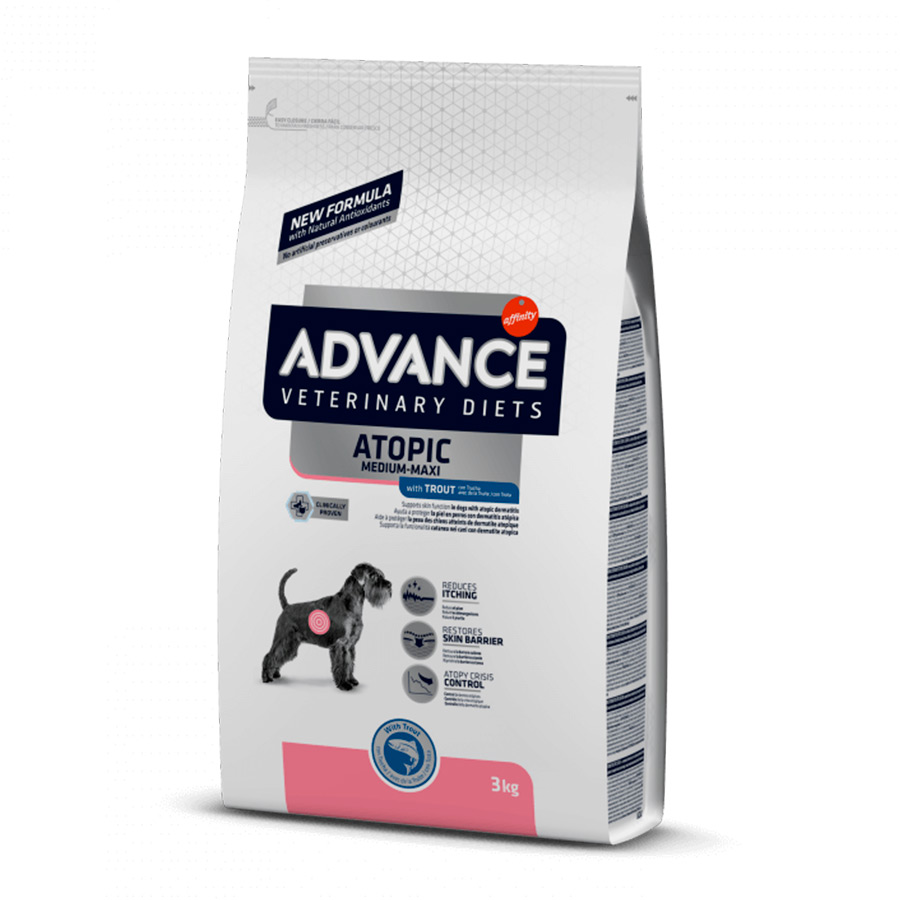 3 KG Advance Veterinary Diets Atopic Medium Maxi Truta ração para cães