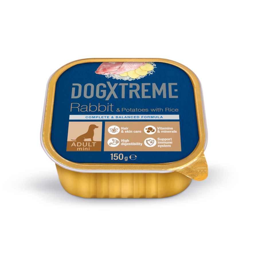 24 terrinas x 150 g Dogxtreme Adult Mini Coelho com Batatas e Arroz terrina para cães Pack poupança!