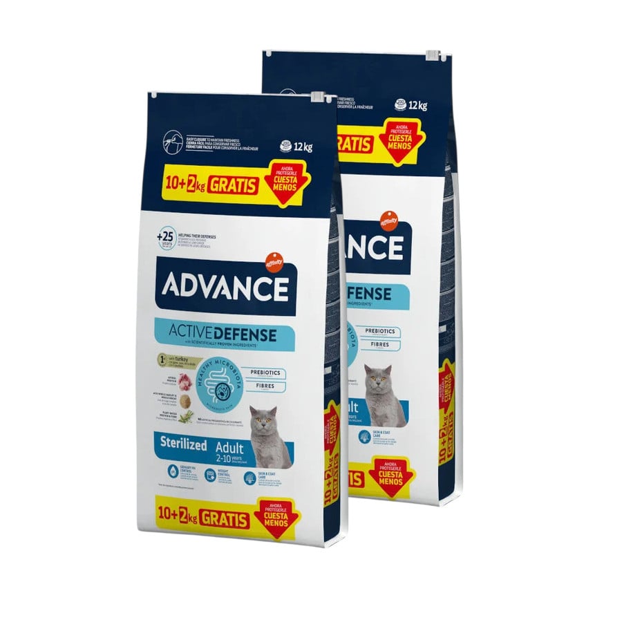 24 kg (20 + 4 kg grátis!) Advance Adult Sterilized Peru e Cevada ração para gatos Pack poupança!
