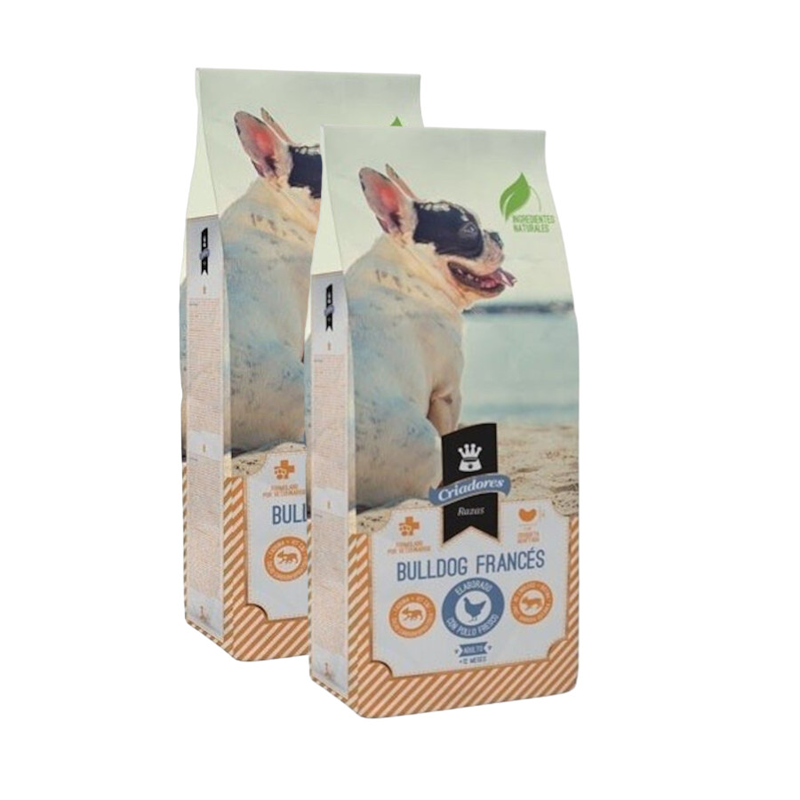 2 x 7 kg Criadores Bulldog Francês Frango ração para cães Pack poupança!