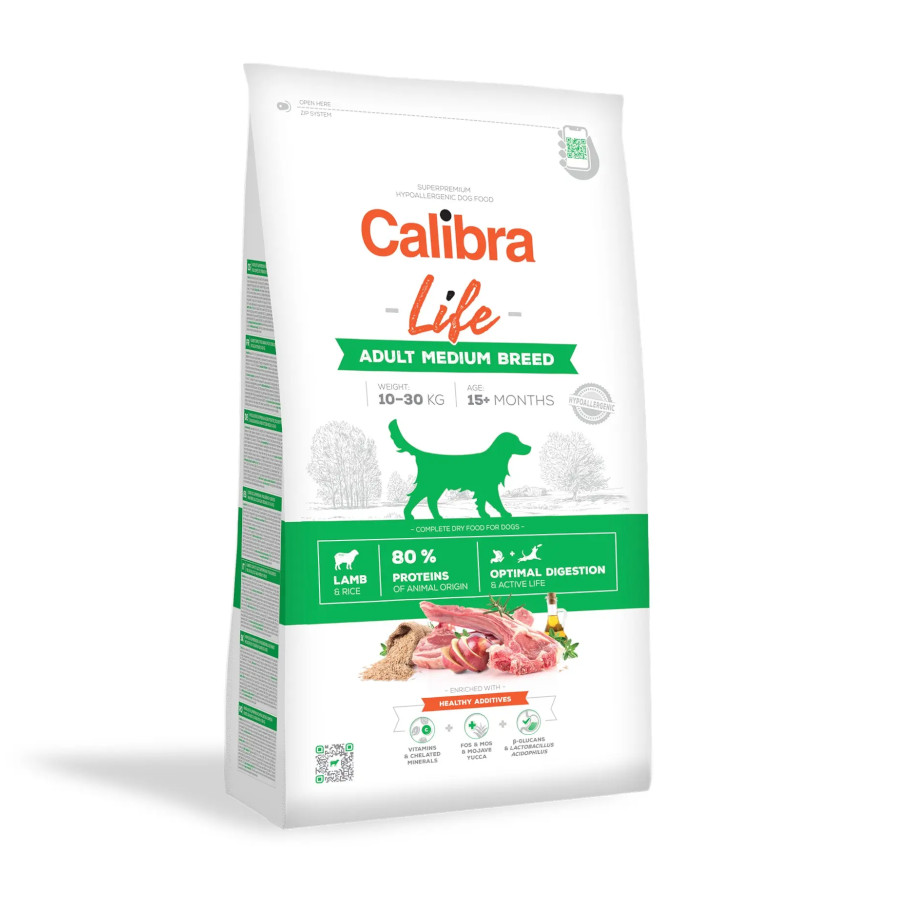 12.17 KG 12 kg Calibra Life Adult Medium Ração de borrego para cães médios
